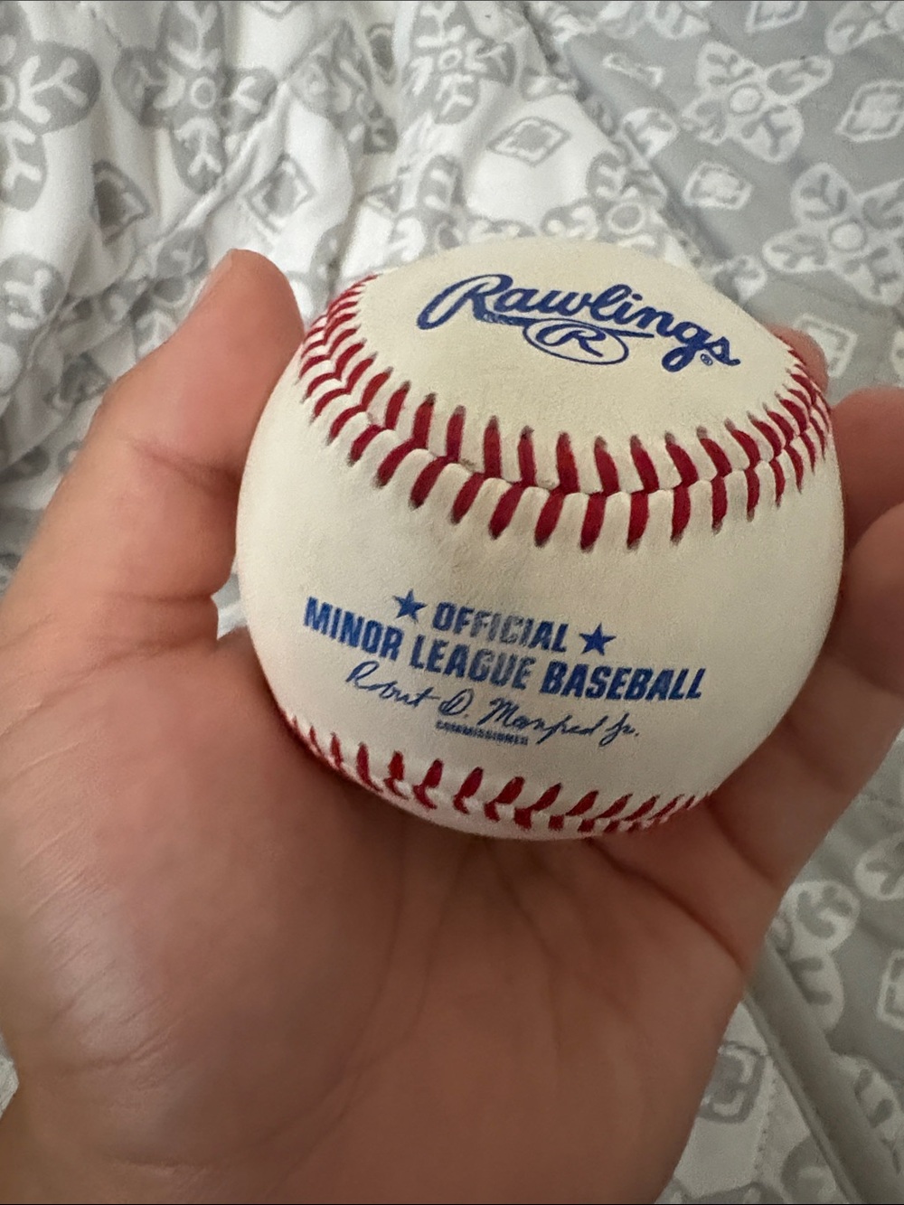 Rawlings White Baseball with Red Stitching and Blue Logo